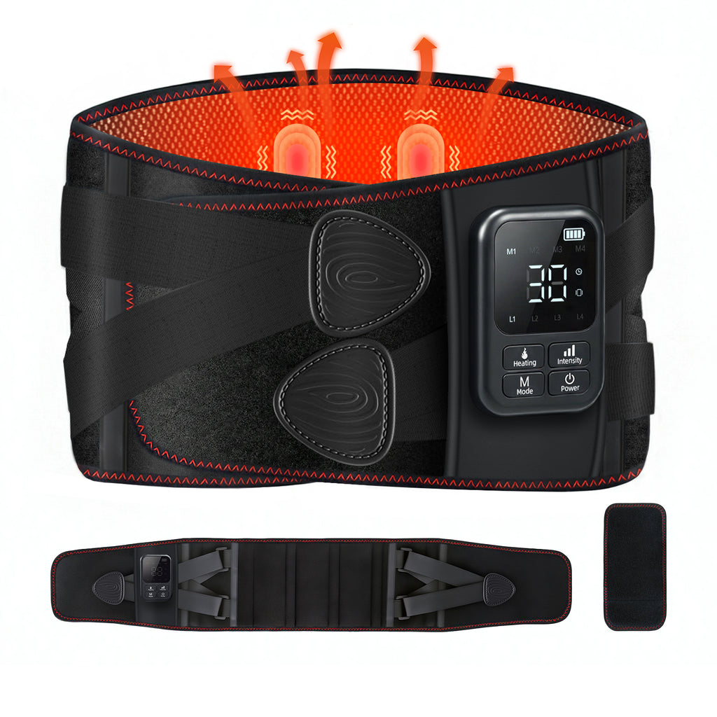 Cordless Heating Massage Belt for Lower Back Soothe Discomfort - 5000mAh Adjustable Heat Therapy Wrap with 4 Vibration Modes & Rechargeable Battery - Heating Pad for Men & Women,Mom Dad,FSA Eligible HSA, 4-Pack Carton
