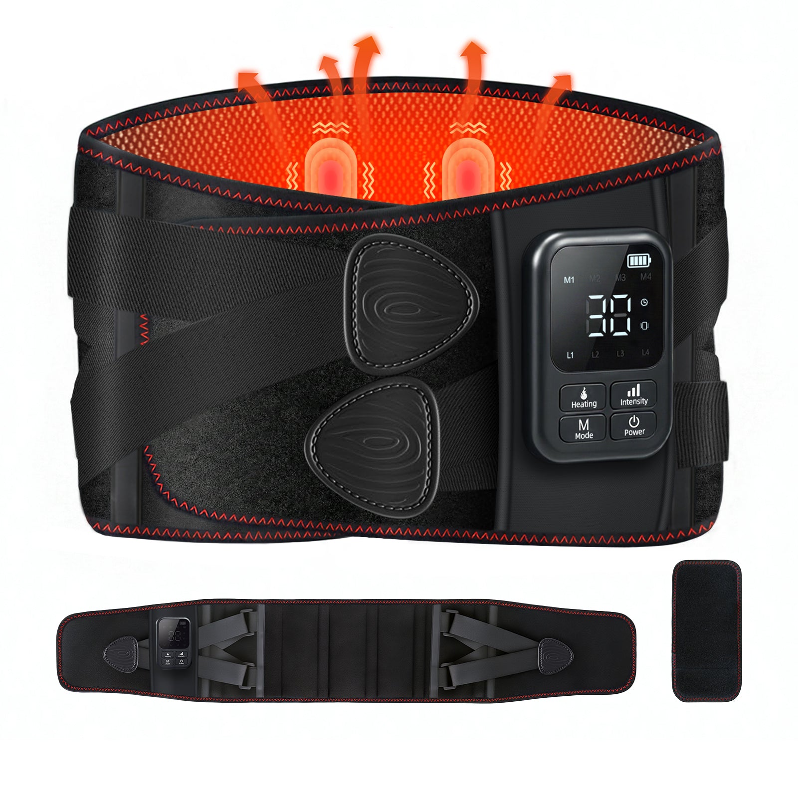 Cordless Heating Massage Belt for Lower Back Soothe Discomfort - 5000mAh Adjustable Heat Therapy Wrap with 4 Vibration Modes & Rechargeable Battery - Heating Pad for Men & Women,Mom Dad,FSA Eligible HSA, 4-Pack Carton