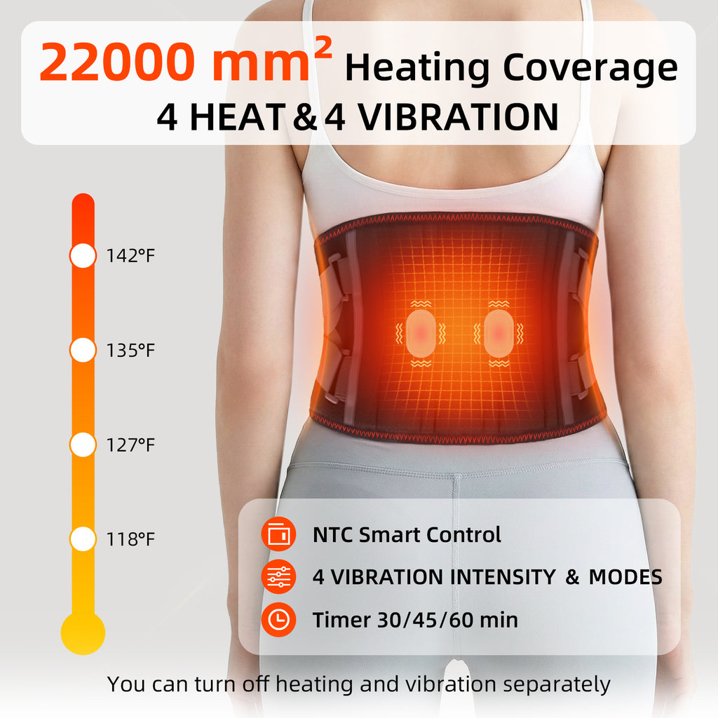 Cordless Heating Massage Belt for Lower Back Soothe Discomfort - 5000mAh Adjustable Heat Therapy Wrap with 4 Vibration Modes & Rechargeable Battery - Heating Pad for Men & Women,Mom Dad,FSA Eligible HSA, 4-Pack Carton