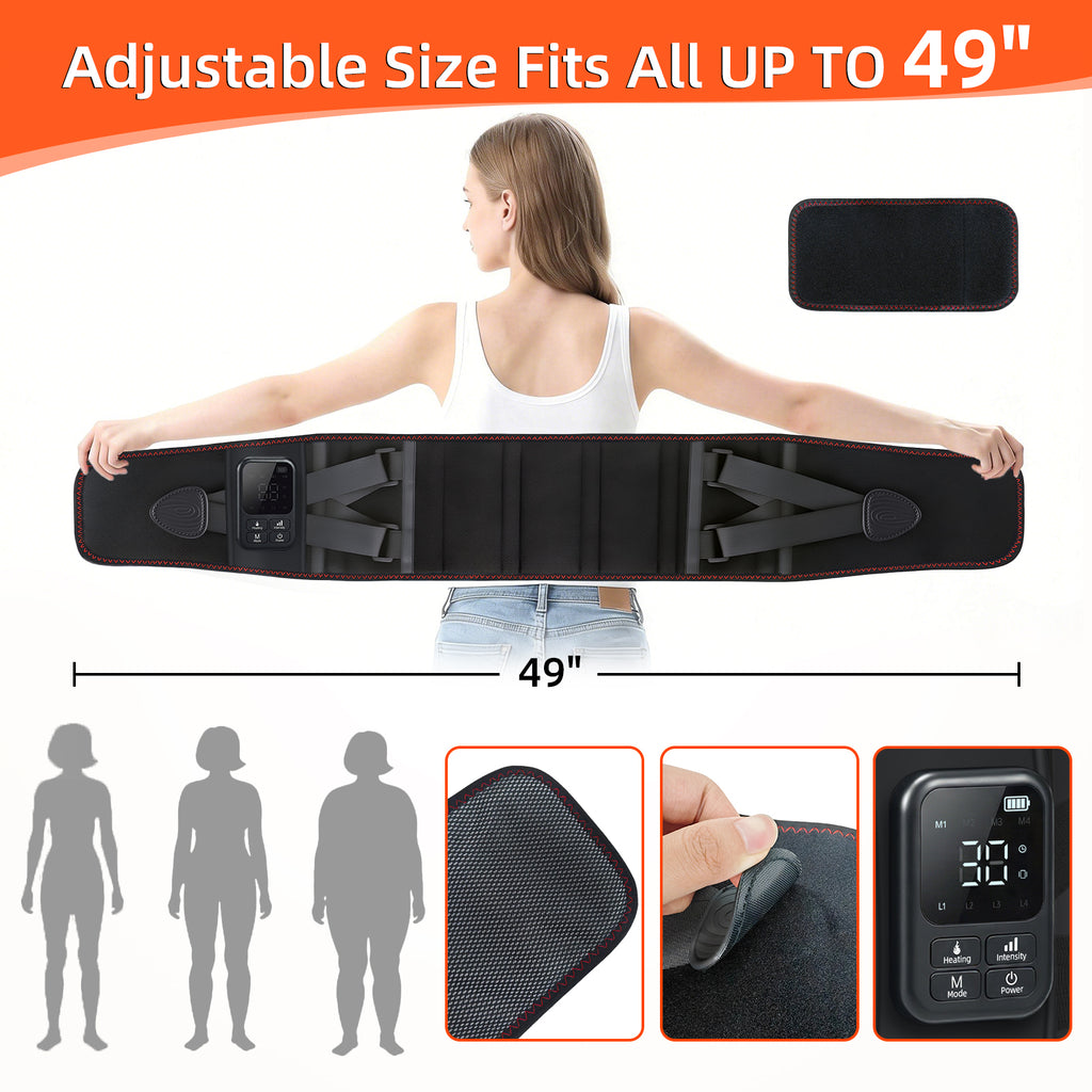 Cordless Heating Massage Belt for Lower Back Soothe Discomfort - 5000mAh Adjustable Heat Therapy Wrap with 4 Vibration Modes & Rechargeable Battery - Heating Pad for Men & Women,Mom Dad,FSA Eligible HSA, 4-Pack Carton