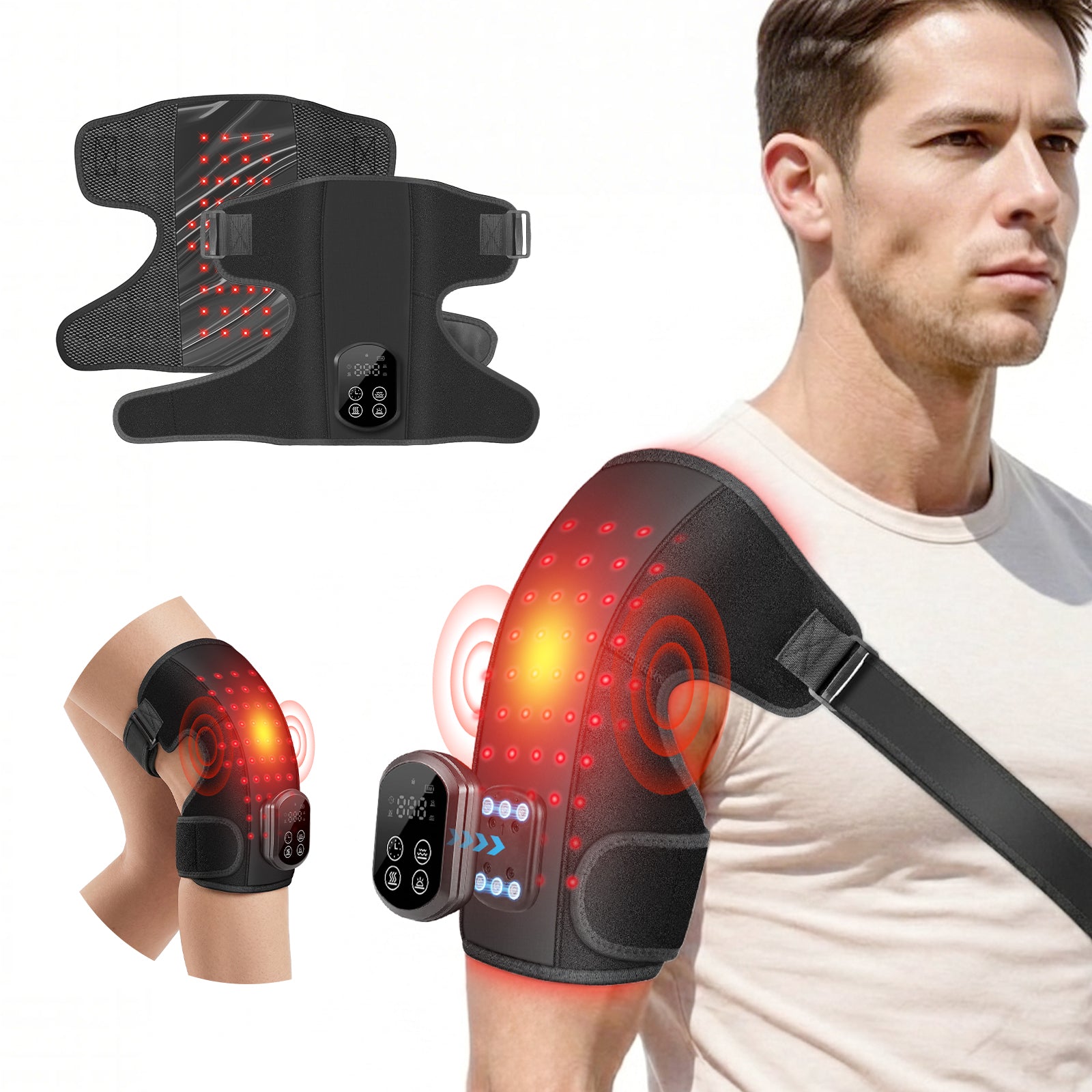 Cordless Red Light Therapy for Shoulder with Heat & Massage Vibration, Separate 5000mAh Portable Near-Infrared Light Therapy Wrap for Shoulder Discomfort, 3 Heat 4 Vibration Modes, 660nm & 850nm LEDs, 30-Pack Carton