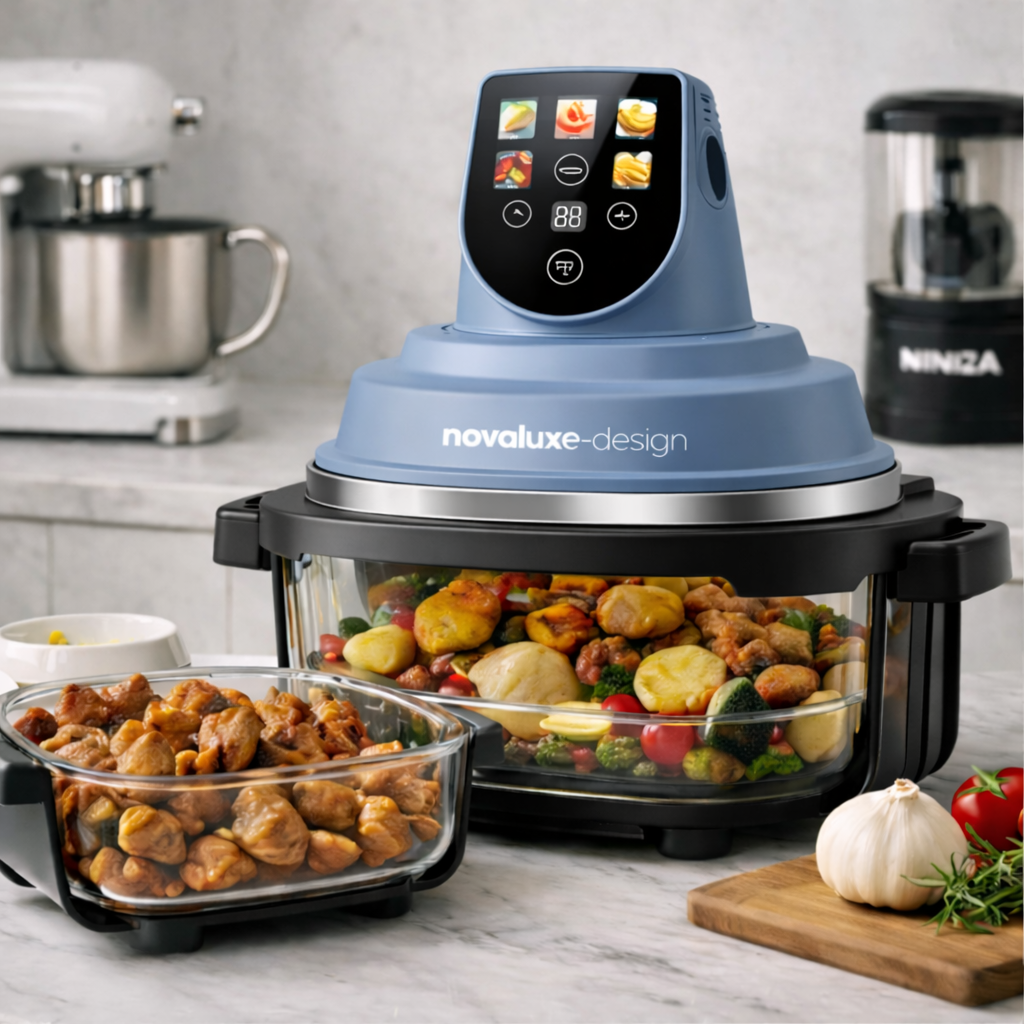 Novaluxe-Design ProGlass Smart Air Fryer – Dual Bowl Visible Cooking