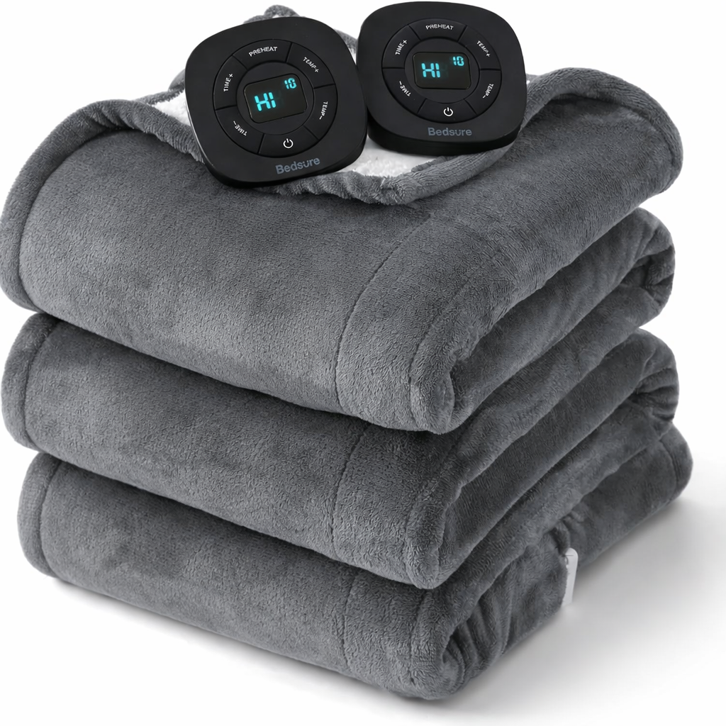 Bedsure Heated Throw Blanket – Fast Heating, 6 Heat Levels, 4 Timer Settings