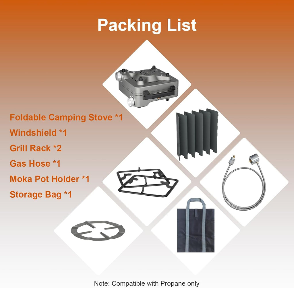Foldable 2 Burner 27000 BTU Portable Propane Camp Stove