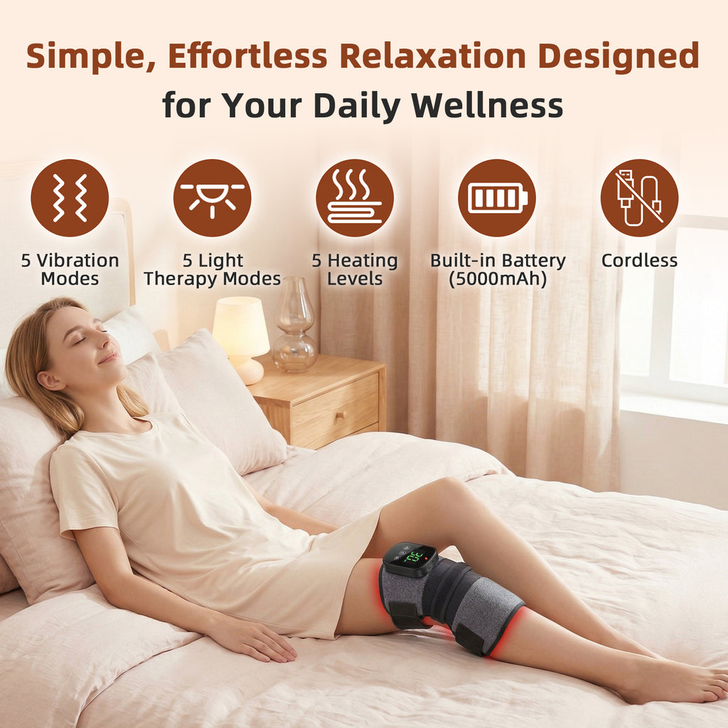 Cordless Heated Knee Massager, 5000mAh Rechargeable Knee Heating Pad Wrap with 6 Heat Levels & 3 Vibration Modes – Electric Knee Brace for Arthritis Pain Relief, Adjustable for Home Office Travel, 32-Pack Carton