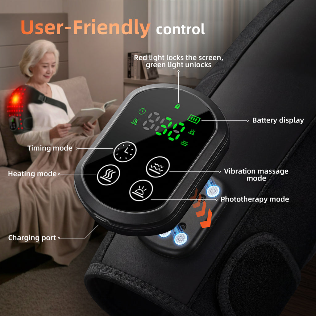 Cordless Red Light Therapy for Shoulder with Heat & Massage Vibration, Separate 5000mAh Portable Near-Infrared Light Therapy Wrap for Shoulder Discomfort, 3 Heat 4 Vibration Modes, 660nm & 850nm LEDs, 30-Pack Carton