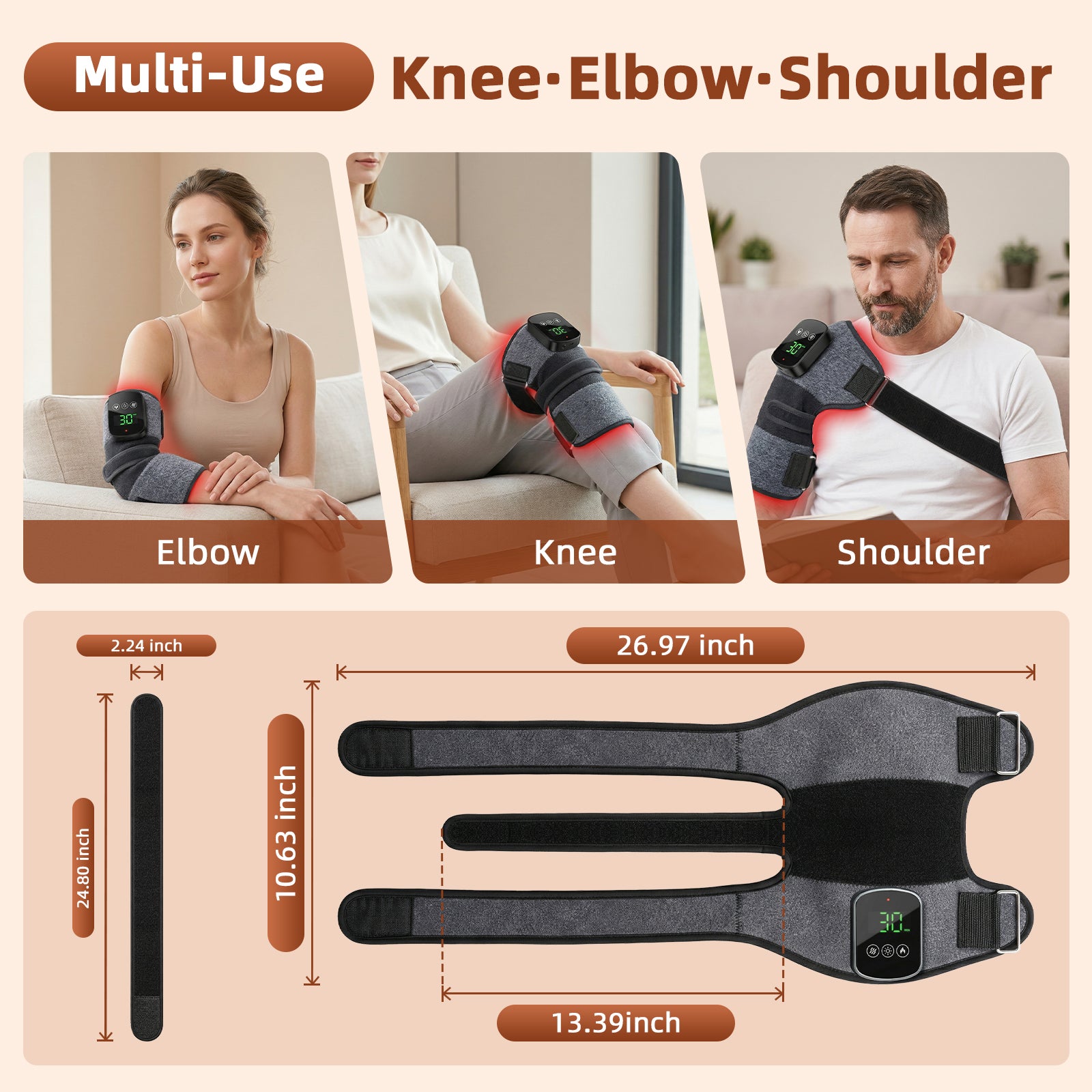 Cordless Heated Knee Massager, 5000mAh Rechargeable Knee Heating Pad Wrap with 6 Heat Levels & 3 Vibration Modes – Electric Knee Brace for Arthritis Pain Relief, Adjustable for Home Office Travel, 32-Pack Carton