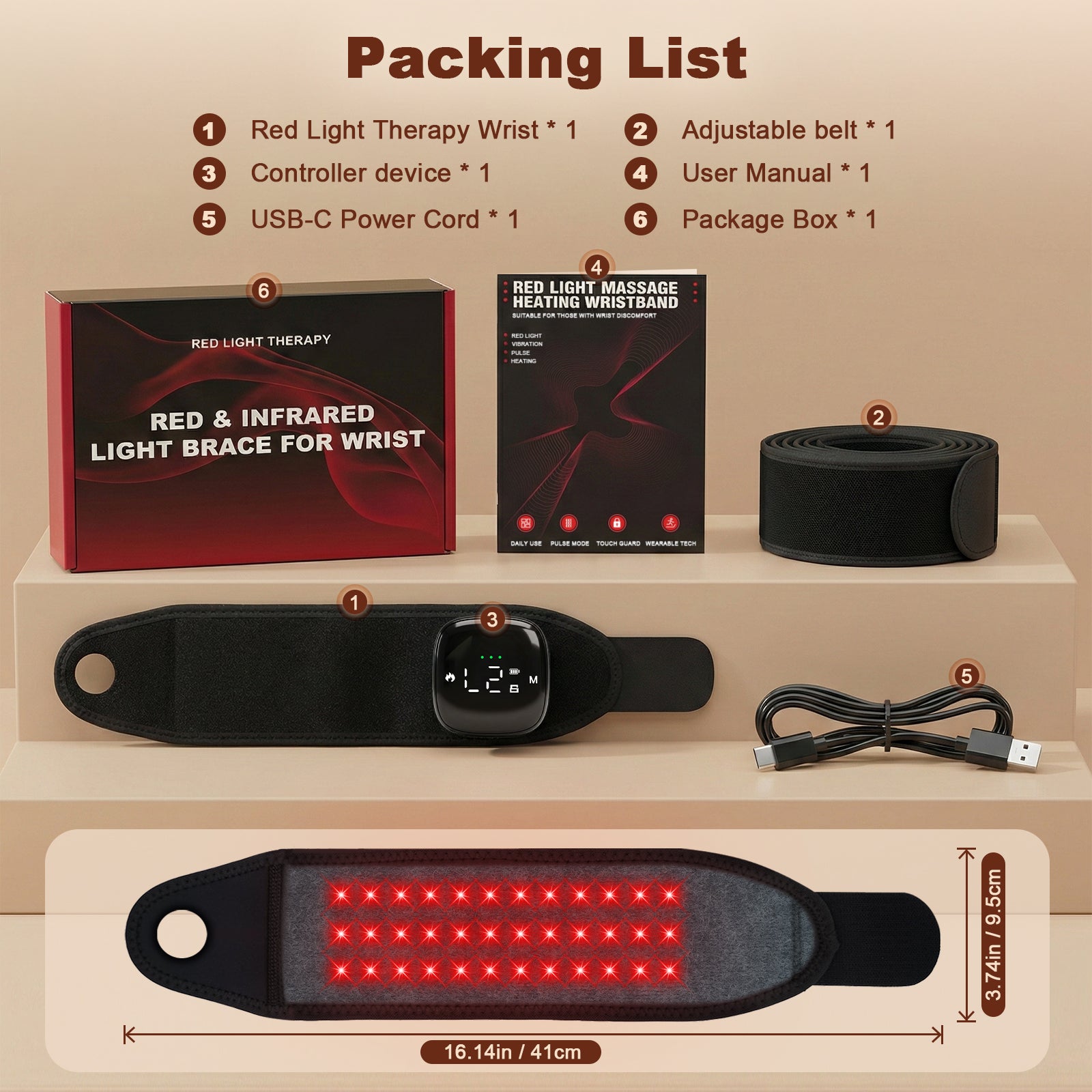 Portable Red Light Therapy for Hands Wrist Massage, 660nm and 850nm Infrared and Near Infrared Light Hand Therapy Equipment with Heat & Vibration for Wrist Ankle Neck, 80-Pack Carton